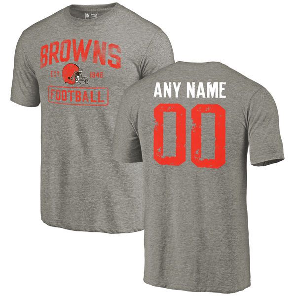 Men Gray Cleveland Browns Distressed Custom Name and Number Tri-Blend Custom NFL T-Shirt->nfl t-shirts->Sports Accessory